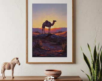 Arabian Camel Sunset Art Print: Desert Landscape Wall Decor (Digital Download