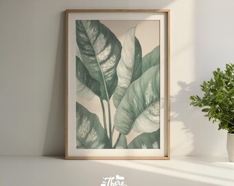 Abstract Botanical Leaf Print: Green Watercolor Painting (Digital Download)