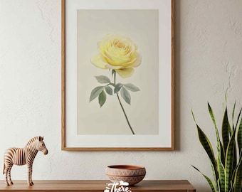 Yellow Rose Printable Wall Art, Botanical Flower Print, Digital Download, Vintage Floral Artwork, Cottagecore Home Decor