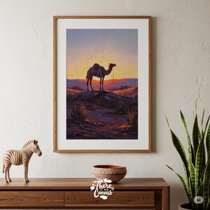 Arabian Camel Sunset Wall Art | Vibrant Nature Poster | Minimalist Animal Print | Digital Download | Multiple Sizes Available
