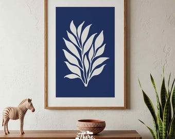 Midnight Indigo Leaf Print: Modern Botanical Wall Art (Digital Download