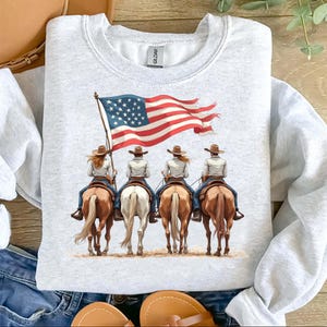 Cowgirl Riding Horse PNG: American Flag 4th July Clipart (Digital Download 300 DPI)