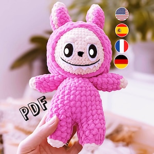Smiling Bunny Crochet Pattern – Labubu Inspired Amigurumi – Cute Monster Rabbit Plushie PDF – Lafufu Toy Tutorial