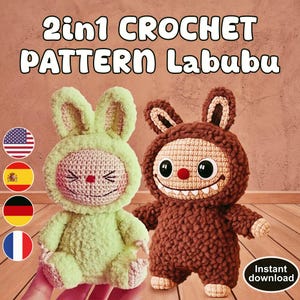 2in1 CROCHET PATTERN Labubu, Funny Labubu Bunny Crochet Pattern, Labubu Amigurumi Pattern, Whimsical Monster Plush PDF