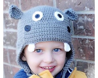 The Original Hippo Earflap Crochet Hat Pattern *Instant Download* (Permission to sell all finished products)