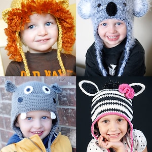 The Original Animal Hat Pattern Crochet Collection 3 *Instant Download* (Lion, Koala, Hippo & Zebra/Horse) (Permission to sell products)