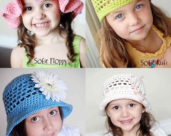 Sofie Hat Crochet Patterns Collection *Instant Download* (Kufi, Bucket, Roly, Floppy), (Permission to sell all finished products)