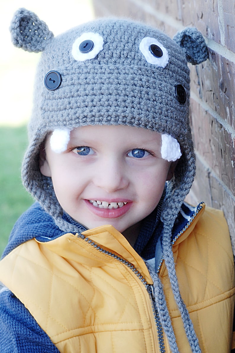 Hippo Earflap Crochet Hat Pattern Instant Download Permission to sell all finished products image 1