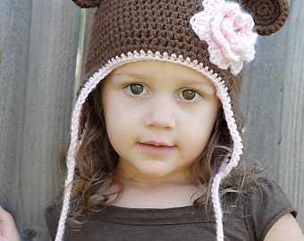 Monkey Earflap Hat Crochet Pattern *Instant Download* (Permission to sell all finished products)