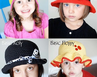 Basic Hat Crochet Patterns Collection *Instant Download*(Beanie/Earflap Beanie, Floppy, Roly and Bucket)