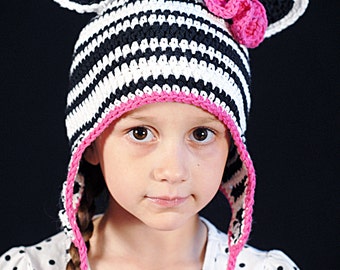 Zebra/Horse Earflap Hat Crochet Pattern *Instant Download*(Permission to sell all finished products)