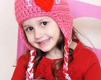 Love Earflap Hat Crochet Pattern *Instant Download*(Permission to sell all finished products)