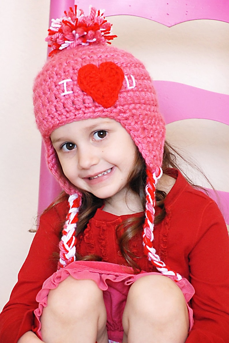 Love Earflap Hat Crochet Pattern Instant DownloadPermission to sell all finished products image 1