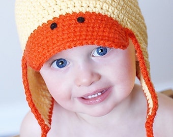 Just Ducky Earflap Hat Crochet Pattern *Instant Download* (Permission to sell all finished products)
