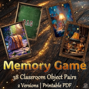 Classroom Objects Memory Game: 2 Sets, 38 Matching Card Pairs (PDF Printables for Kids)