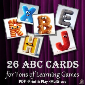 Tarjetas del alfabeto • Divertido y peludo ABC • 26 lindas letras para un montón de juegos • Set imprimible para preescolar e inglés como segundo idioma