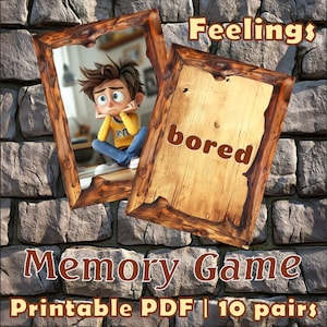 Juego de memoria de sentimientos imprimible • 10 pares • Mejora el vocabulario y las habilidades de lectura • ESL y primeros lectores • Imprimir y jugar