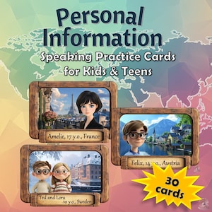Instructions vocales : 30 cartes infos personnelles • Imprimables ESL pour enfants et adolescents