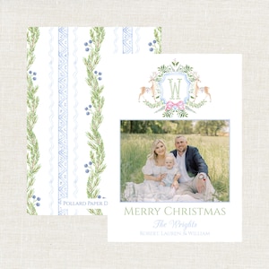 Watercolor Christmas Card, Grandmillennial Christmas Card, Digital, Classic Christmas Card, Traditional Christmas Card, Initial Crest