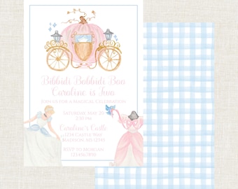 Invitación de cumpleaños de acuarela de Bibbidi Bobbidi Boo, clásica, cumpleaños de princesa, cumpleaños de niñas