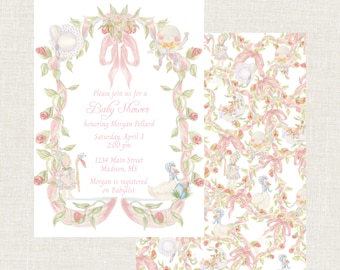 Nursery Rhyme Baby Shower Invitation, Mother Goose, Hey Diddle Diddle, Grandmillennial Baby Shower