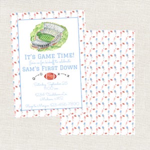 First Year Down Football Birthday, Football Birthday Invitation, Watercolor Football Birthday, Preppy Football Invitation, First Down Party