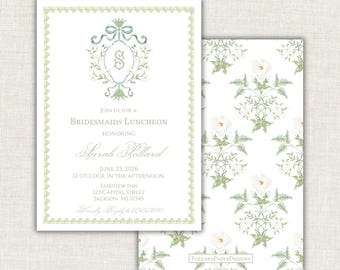 Watercolor Bridal Shower Invitation, Classic Bridal Luncheon, Magnolia, Brunch, Save the Date, Engagement Party, Digital, Editable