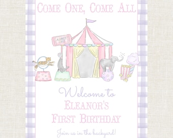 Circus Birthday Welcome Sign, Carnival Birthday Party Sign, Greatest Birthday on Earth, Watercolor Circus Birthday Party