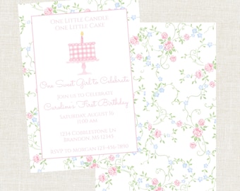 One Little Candle One Little Cake Birthday, Girls First Birthday Invitation, Digital First Birthday
