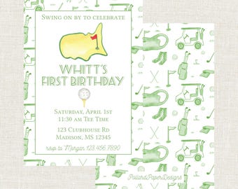 Watercolor Boys Golf Birthday Invitation, Mastered First Year Party, Golfing Tournament First Birthday (Digital Download)