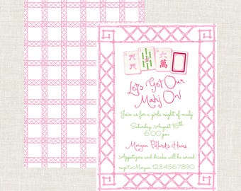 Mahjong Birthday Party, Mahjong Invitation, Mahjong Girls Night, Watercolor Mahjong, Mahj On Invitation, Mahjong Lessons