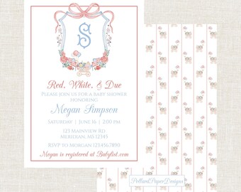 All American Baby Shower Invitation, Red White and Due, Patriotic Baby Shower Invitation (Digital Download)