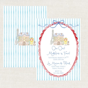 Madeline Birthday Party Invitation, Madeline Watercolor Birthday, French Girl Birthday, Oui Oui Birthday, Madeline French Girl Birthday