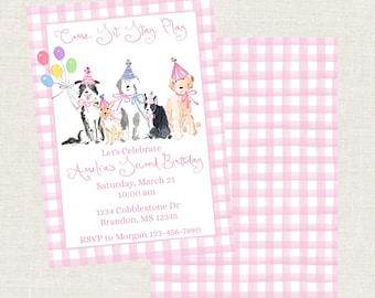 Girls Let's Pawty Birthday Invitation, Watercolor Come Sit Stay Play Invitation, Come Sit Stay Play Birthday, Party Dogs Birthday Digital