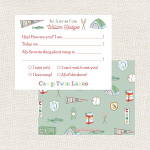 Cartes de correspondance personnalisées pour camp d'été pour garçons, papeterie de camp, notes superposées, note du camp, numérique, imprimable