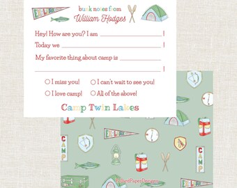 Tarjetas personalizadas para campamento de verano para niños, papelería para campamento, notas para la cabaña, nota del campamento, digital, imprimible