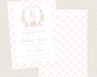 Baby Girl Shower Invitation, Baby Shower, Girl Baby Shower, Monogram Baby Shower Invitation