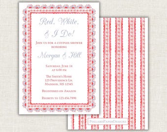 Invitación para despedida de soltera patriótica en acuarela, "Sí, quiero" en rojo y blanco, despedida de soltera para parejas, despedida de soltera totalmente estadounidense.