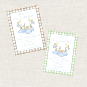 ONE Lucky Duck Birthday Invitation, Boys One Lucky Duck, Digital