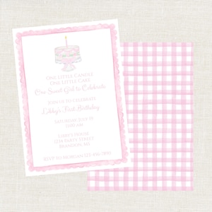 One Little Candle One Little Cake Birthday, Girls First Birthday Invitation, Girls First Birthday Invitation Digital