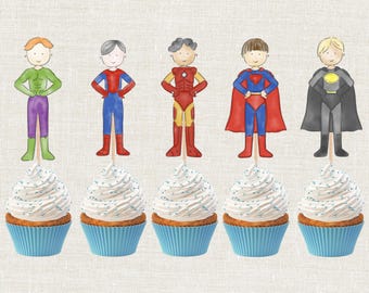 Adornos para cupcakes de superhéroes, fiesta de cumpleaños de superhéroes, adorno para tarta