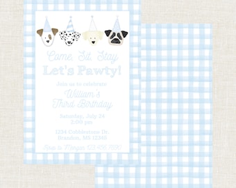 Boys Let’s Pawty Invitation Watercolor, Boys Let’s Pawty Birthday, Party Dogs, Puppy Dog Party, Come Sit Stay & Play