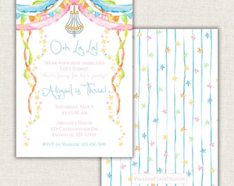 Invitación de cumpleaños elegante en acuarela, Ooh La La, Velada, Fiesta de cumpleaños elegante para niñas (digital)
