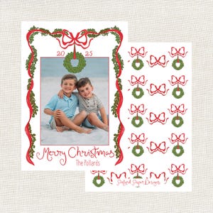 Watercolor Christmas Card, Grandmillennial Christmas Card, Digital, Classic Christmas Card, Traditional Christmas Card, Red and Green