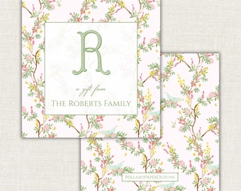 Etiqueta de regalo familiar, tarjeta de visita, tarjeta de acompañamiento personalizada, etiqueta de regalo familiar en acuarela, estilo chinoiserie
