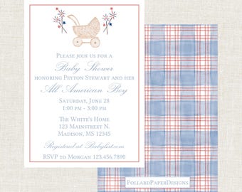 All American Boy Baby Shower Invitation, All American Baby Shower, Red White and Due, Patriotic Baby Shower Invitation