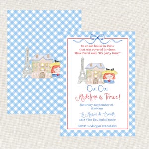 Madeline Birthday Party Invitation, Madeline Watercolor Birthday, French Girl Birthday, Oui Oui Birthday, Madeline French Girl Birthday