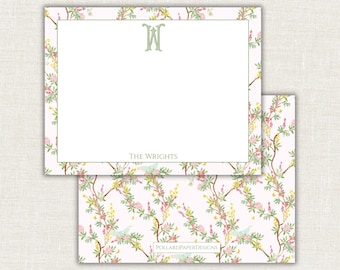 Juego de papelería familiar, papelería personalizada, acuarela, monograma, papelería para mujer, vintage, chinoiserie, digital, imprimible