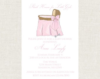 Watercolor Classic Baby Girl Shower Invitation, Grandmillenial, Thank Heaven for Little Girls, Pink Baby Girl Shower