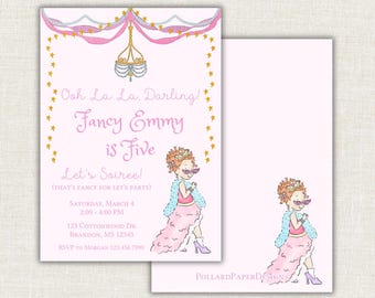 Invitación de cumpleaños elegante en acuarela, Ooh La La, Velada, Fiesta de cumpleaños elegante para niñas (digital)